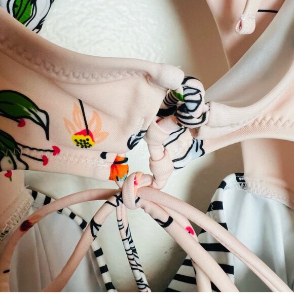 NWOT Cupshe Pink Floral Twist Front Striped Halter One Piece Cutout Swimsuit, M - Picture 11 of 14